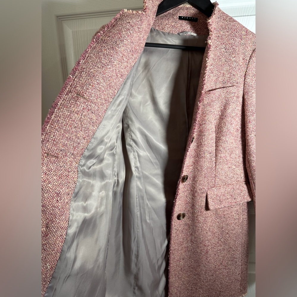 Sisley Rose Pink Tweed Wool Coat Jacket US 4 Mid-Thigh Length Italian Tailored - Picture 6 of 15